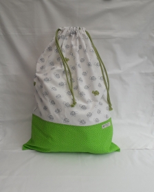 Wäschebeutel aus Baumwollstoff in Weiß-Grün mit Schildkrötendruck - Handarbeit kaufen