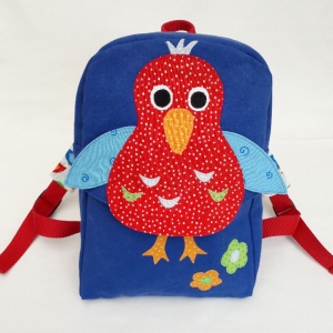 Bunter Kinderrucksack mit Applikation 'Vogel' - Handarbeit kaufen