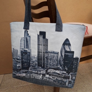 Großer Shopper mit London-Motiv aus Jeansstoff - Handarbeit kaufen