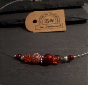 Perlenkette Perlen-Kette Halskette Kette handgemachtes Unikat Naturstein rot silber