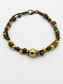 Perlen-Armband Armband handgemachtes Einzelstück altgold gold 18 cm