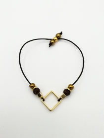 Leder-Armband Perlen-Armband braun gold, mit Gold-Ornament Raute Geschenk 