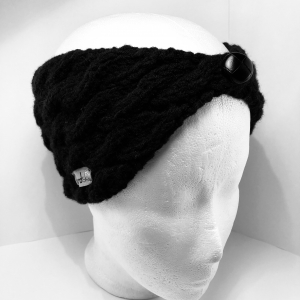 Stirnband in Schwarz mit einem wunderschönen Knopf zum öffnen und schließen des Stirnbands; super praktisch für Dutt oder Zopfträgerinnen; Kopfumfang 54 -58 cm