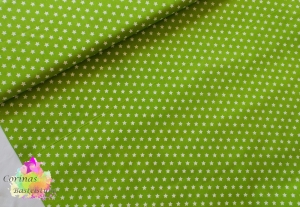Baumwollstoff grün apfelgrün giftgrün mit weißen kleinen Sternen  STOFF  - Handarbeit kaufen