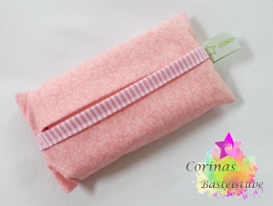 TATÜTA Taschentüchertasche mit Blümchen in rosa / Abschlussrand rosa-weiß gestreift - Handarbeit kaufen