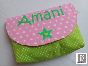 Tasche Windeltasche Stern  und Name Tasche Kulturtasche grün rosa  - Handarbeit kaufen