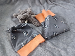 Babyset Hose & Mütze Eichhörnchen grau orange   Gr. 62/68   - Handarbeit kaufen