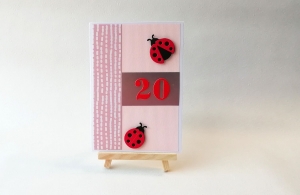 Grußkarte, Karte zum 20. Geburtstag, Jubiläum, Marienkäfer, rosa, rot, ca. 10,5 x 15 cm