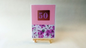 Grußkarte, Karte zum 50. Geburtstag, Jubiläum, rosa, lila, ca. 10,5 x 15 cm