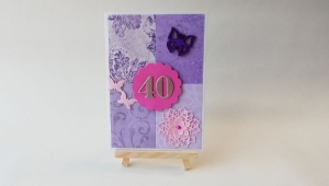 Grußkarte, Karte zum 40. Geburtstag, lila, Schmetterlinge, ca. 10,5 x 15 cm