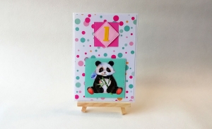 Grußkarte, Karte zum 1. Geburtstag, Panda, rosa, türkis, ca. 10,5 x 15 cm