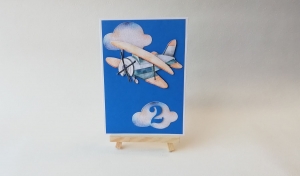 Grußkarte, Karte zum 2. Geburtstag, Jungen, Flugzeug, blau, ca. 10,5 x 15 cm