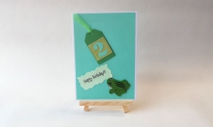 Grußkarte, Karte zum 2. Geburtstag, Frosch, Junge, Kind, Geburtstagskarte, grün, ca. 10,5 x 15 cm