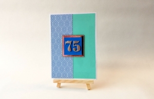 Grußkarte, Karte zum 75. Geburtstag, Geburtstagskarte, blau, silber, ca. 10,5 x 15 cm