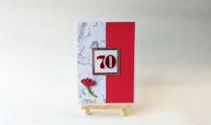 Grußkarte, Karte zum 70. Geburtstag, Geburtstagskarte, rot, silber, ca. 10,5 x 15 cm