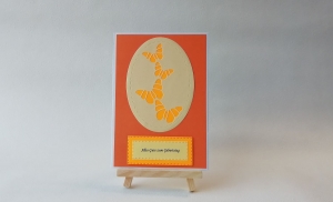 Grußkarte, Karte zum Geburtstag, Schmetterlinge, neon orange, ca. 10,5 x 15 cm