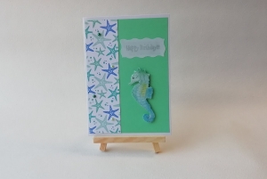 Grußkarte, Karte zum Geburtstag, Seepferdchen, grün, blau, ca. 10,5 x 15 cm
