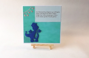 Grußkarte, Karte zur Geburt, Baby, Junge, Drache, Sohn, blau, Türkis, ca. 15 x 15 cm