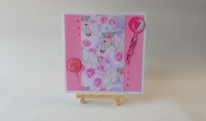 Grußkarte, Karte, Einhörner, rosa, ca. 15 x 15 cm 