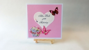 Grußkarte, Karte zum Muttertag, Blume, Schmetterlinge, rosa, ca. 15 x 15 cm