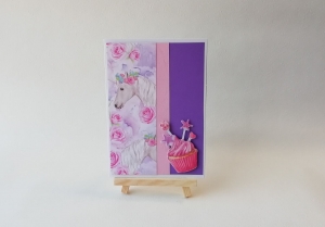 Grußkarte, Karte, Einhorn, Cupcake, ohne Text, rosa, lila, ca. 10,5 x 15 cm