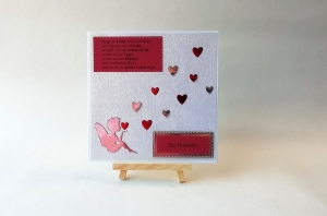 Grußkarte, Karte zur Hochzeit, Engel, weiß, weinrot, ca. 15 x 15 cm