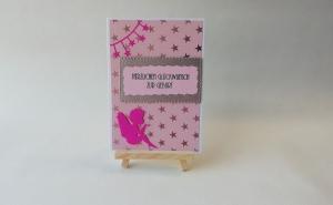Grußkarte, Karte zur Geburt, Baby, Mädchen, Engel, Sterne, rosa, pink, ca. 10,5 x 15 cm 
