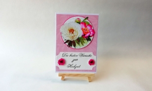 Grußkarte, Karte zur Hochzeit, Blumen, rosa, ca. 10,5 x 15 cm