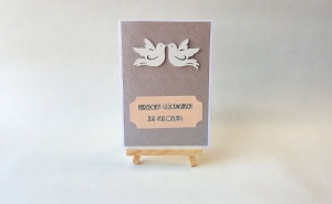 Grußkarte, Karte zur Verlobung, Tauben, silber, ca. 10,5 x 15 cm