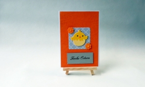 Grußkarte, Karte zu Ostern, Osterkarte, orange, Küken, Frohe Ostern, ca. 10,5 x 15 cm