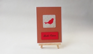 Grußkarte, Karte zu Ostern, Osterkarte, braun, rot, Vogel, ca. 10,5 x 15 cm