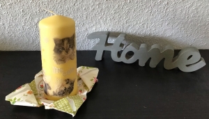 Kerze gelb ♥ 14 cm ♥️ Einzigartig♥ Geschenk ♥ upcycling ♥ Unikat  -  Katzen - Handarbeit kaufen
