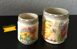  2 er Set Teelichtglas ♥ Ostern ♥️ Geschenk ♥️ upcycling ♥ Unikat - Osterküken - Handarbeit kaufen