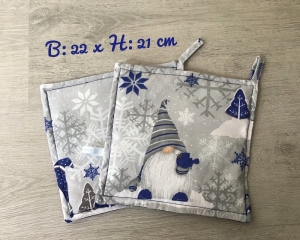 Topflappen Set ❤️ Geschenk ❤️ Weihnachten ❤️ Unikat -  Wichtel blau - Handarbeit kaufen