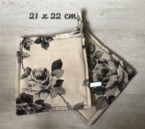 Topflappen Set XL ❤️ Geschenk ❤️ Einzigartig ❤️ Unikate -  Rosen grau - Handarbeit kaufen