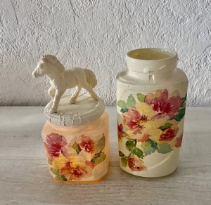  2er Set Teelichtglas ♥ Aufbewahrung  ♥️Geschenk  ♥️ upcycling ♥ Unikat - Blumen mit Pferd