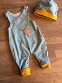 Babystrampler und Mütze, Giraffen, mint, handmade, Gr. 56