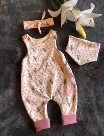 Babystrampler mit Tuch und Stirnband Blumen/vogel Jersey handmade Geschenk Geburt Gr.56
