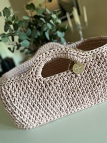 Baby Moseskörbchen gehäkelt handmade für Neugeborene altrosa neu aus recycelter Baumwolle  - Handarbeit kaufen