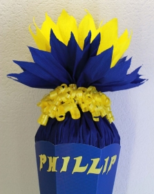 Schultüte Zuckertüte OHNE Buchstaben Rohling 70 75 80 85 90 100 cm für Jungs HANDARBEIT blau gelb Floristen Krepp - Handarbeit kaufen