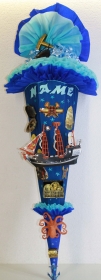 Schultüte Zuckertüte Piratenschief Krake für Jungen VERSANDBEREIT in blau hellblau  - Handarbeit kaufen