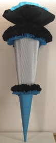 Schultüte Zuckertüte Rohling zum selbst verzieren Rohling 70 75 80 85 90 100 cm / 1m für Jungen HANDARBEIT blau hellblau schwarz silber - Handarbeit kaufen