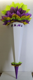 Schultüte Zuckertüte Rohling zum selbst verzieren Rohling 70 75 80 85 90 100 cm / 1m für Mädchen HANDARBEIT lila hellgrün gelb weiß - Handarbeit kaufen