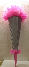 Schultüte Zuckertüte Rohling zum selbst verzieren Rohling 70 75 80 85 90 100 cm / 1m für Mädchen HANDARBEIT silber rosa - Handarbeit kaufen