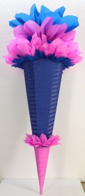 Schultüte Zuckertüte Rohling zum selbst verzieren Rohling 70 75 80 85 90 100 cm / 1m für Mädchen HANDARBEIT dunkelblau pink - Handarbeit kaufen