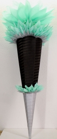 Schultüte Zuckertüte Rohling zum selbst verzieren Rohling 70 75 80 85 90 100 cm / 1m für Jungen HANDARBEIT schwarz mintgrün silber - Handarbeit kaufen
