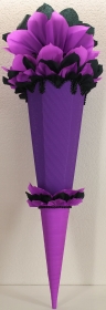 Schultüte Zuckertüte Rohling zum selbst verzieren Rohling 70 75 80 85 90 100 cm / 1m für Mädchen HANDARBEIT lila schwarz - Handarbeit kaufen