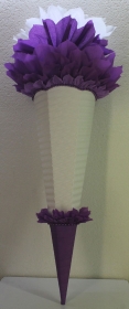 Schultüte Zuckertüte Rohling zum selbst verzieren Rohling 70 75 80 85 90 100 cm / 1m für Mädchen HANDARBEIT lila weiß - Handarbeit kaufen