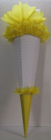 Schultüte Zuckertüte Rohling zum selbst verzieren Rohling 70 75 80 85 90 100 cm / 1m für Mädchen HANDARBEIT gelb weiß - Handarbeit kaufen