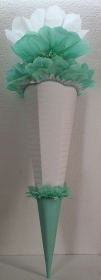 Schultüte Zuckertüte Rohling zum selbst verzieren Rohling 70 75 80 85 90 100 cm / 1m für Mädchen HANDARBEIT mintgrün weiß - Handarbeit kaufen